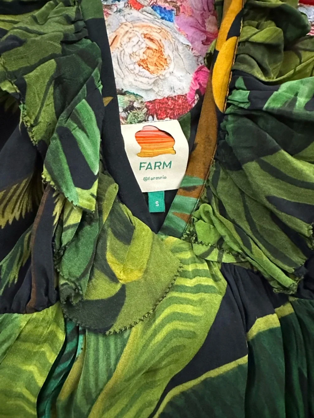 FARM Rio Black Maxi Dress with Green & Red Tropical Leaves - Picture 7 of 10